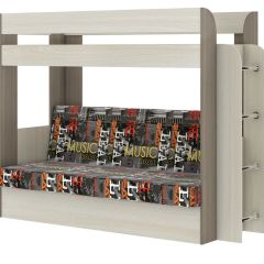 Кровать 2-х ярусная с диваном Карамель 75 (Музыка) Ясень шимо светлый/темный в Югорске - yugorsk.mebel24.online | фото