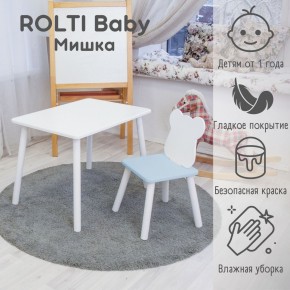 Детский комплект стол и стул «Мишка» Rolti Baby  (голубая столешница/голубое сиденье/белые ножки) в Югорске - yugorsk.mebel24.online | фото