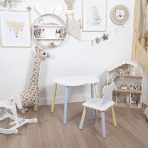 Комплект детский стол ОБЛАЧКО и стул МИШКА ROLTI Baby (белая столешница/белое сиденье/цветные ножки) в Югорске - yugorsk.mebel24.online | фото