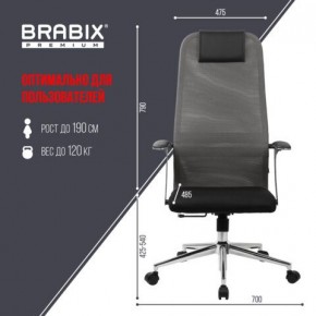 Кресло офисное BRABIX PREMIUM "Ultimate EX-801" хром, плотная двойная сетка Х2, черное/серое, 532918 в Югорске - yugorsk.mebel24.online | фото 5