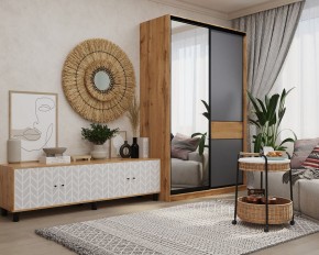 Шкаф-купе SLIM 2-х дверный BS15-6.ZD с зеркалом (дуб вотан/белый/темно-серый/черный муар) в Югорске - yugorsk.mebel24.online | фото 3
