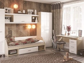 Стол компьютерный Симба Дуб белфорт-Белый глянец в Югорске - yugorsk.mebel24.online | фото 3